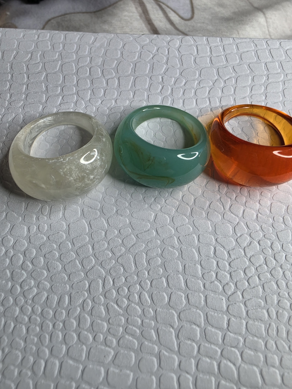 Chunky Resin Band Rings in Clear, Teal, and Amber - Women Jewelry